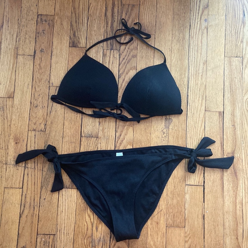 Primark black ribbed bikini set